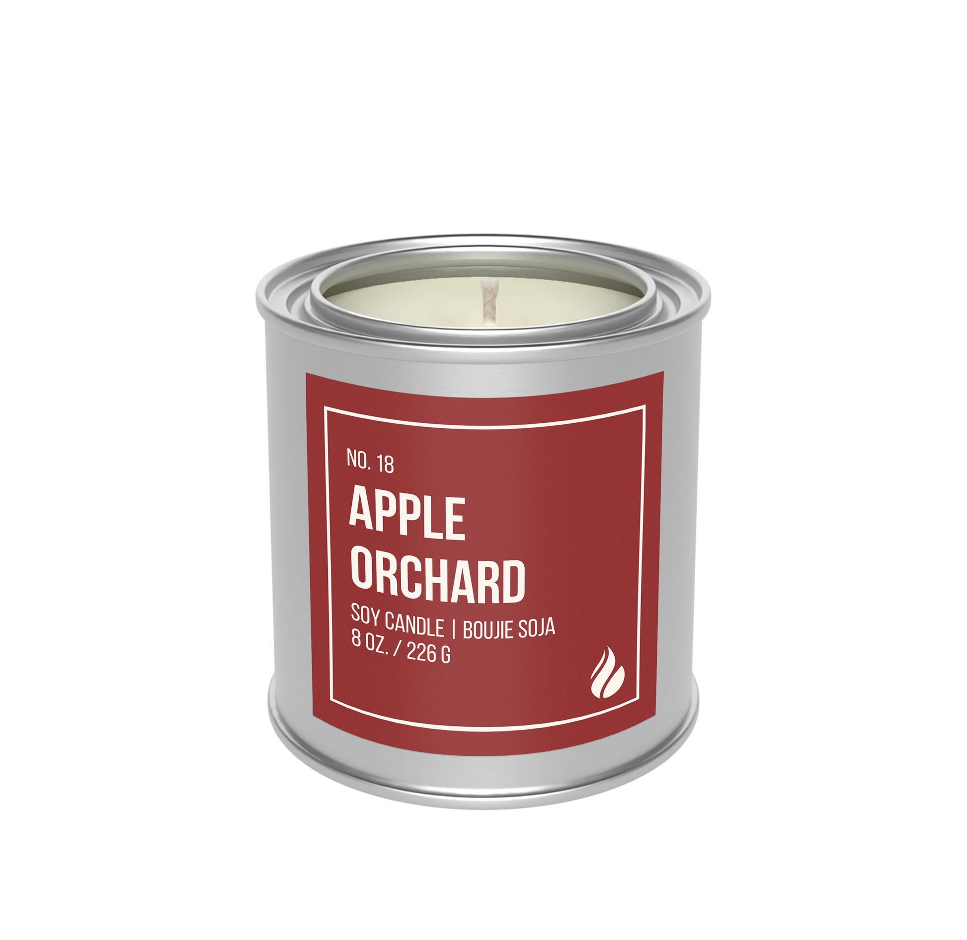 Picture of No. 18 - Apple Orchard candle mockup against a white background.