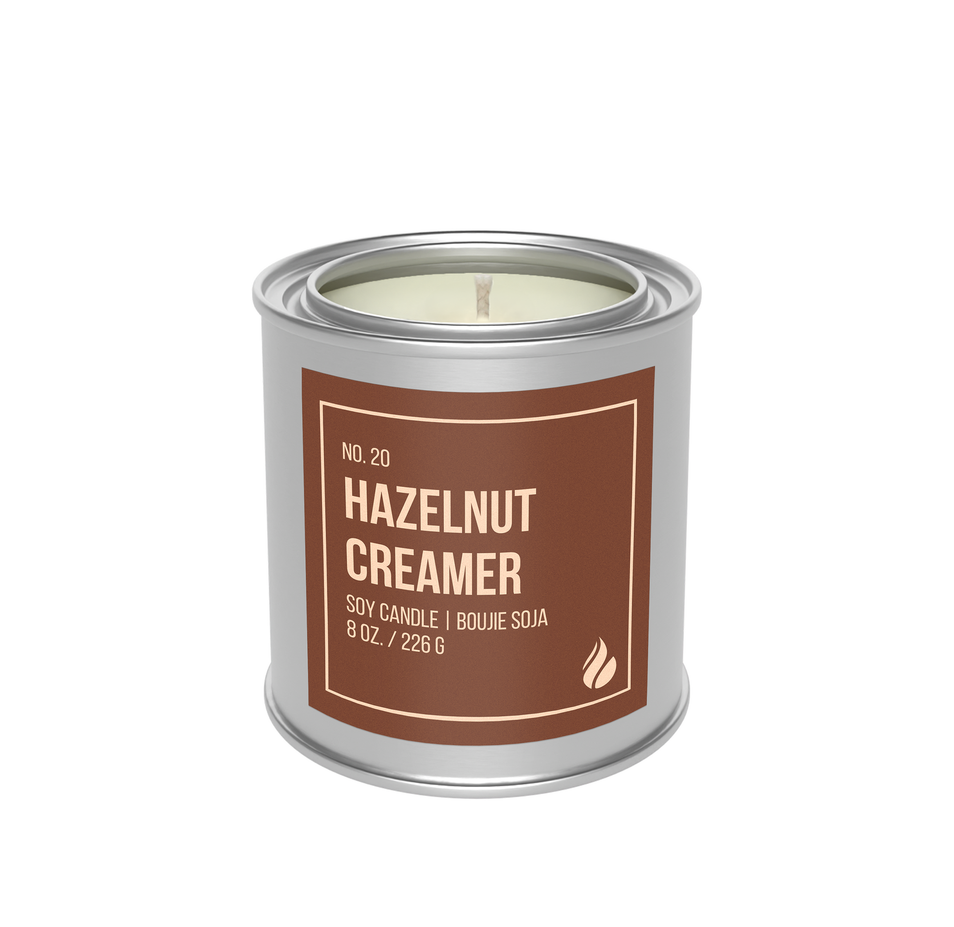 Picture of No. 20 - Hazelnut Creamer candle mockup against a white background.