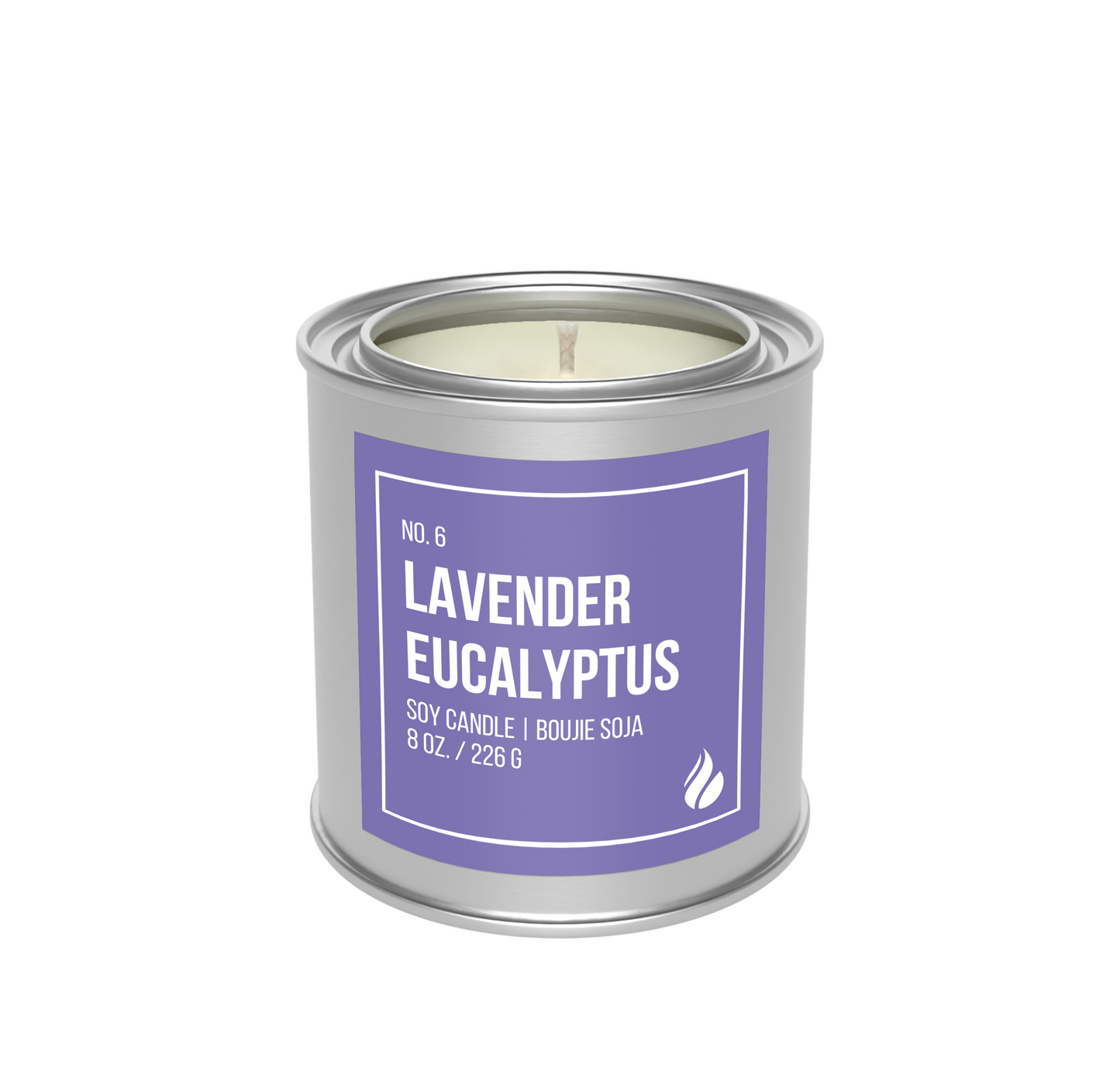 Picture of Lavender Eucalyptus Paint Can Candle against a blank white background.