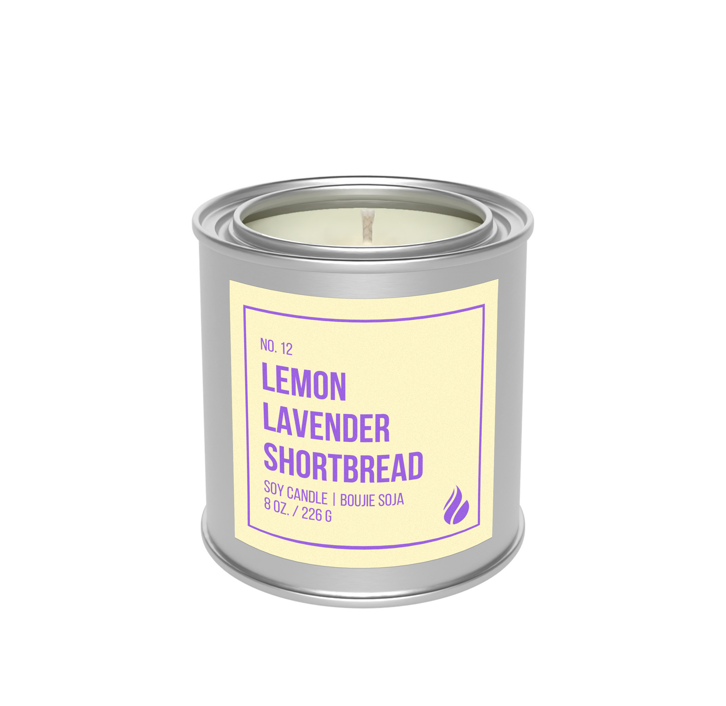 Picture of Lemon Lavender Shortbread Paint Can Candle against a blank white background.