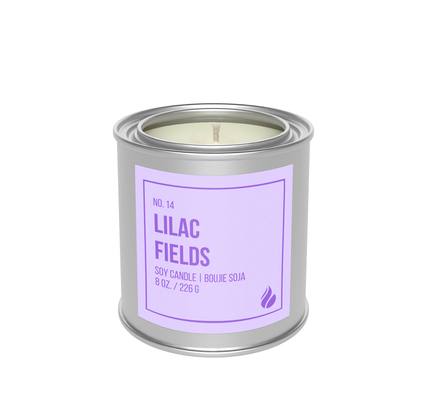 Picture of Lilac Fields Paint Can Candle against a blank white background.