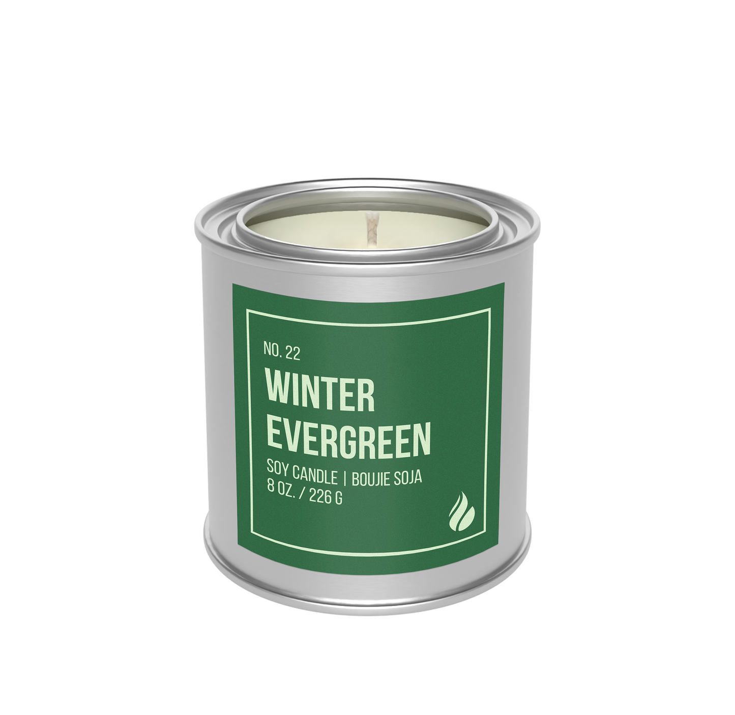 Picture of No. 22 - Winter Evergreen candle mockup against a white background.