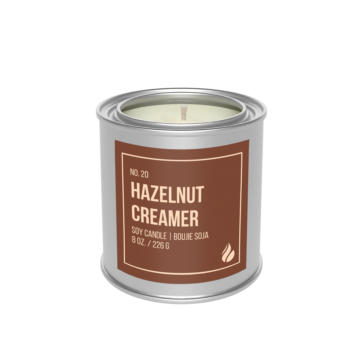 Picture of No. 20 - Hazelnut Creamer candle mockup against a white background.