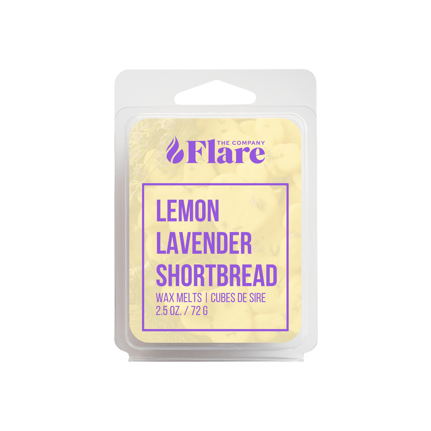 Picture of Lemon Lavender Shortbread wax melt against a white background.