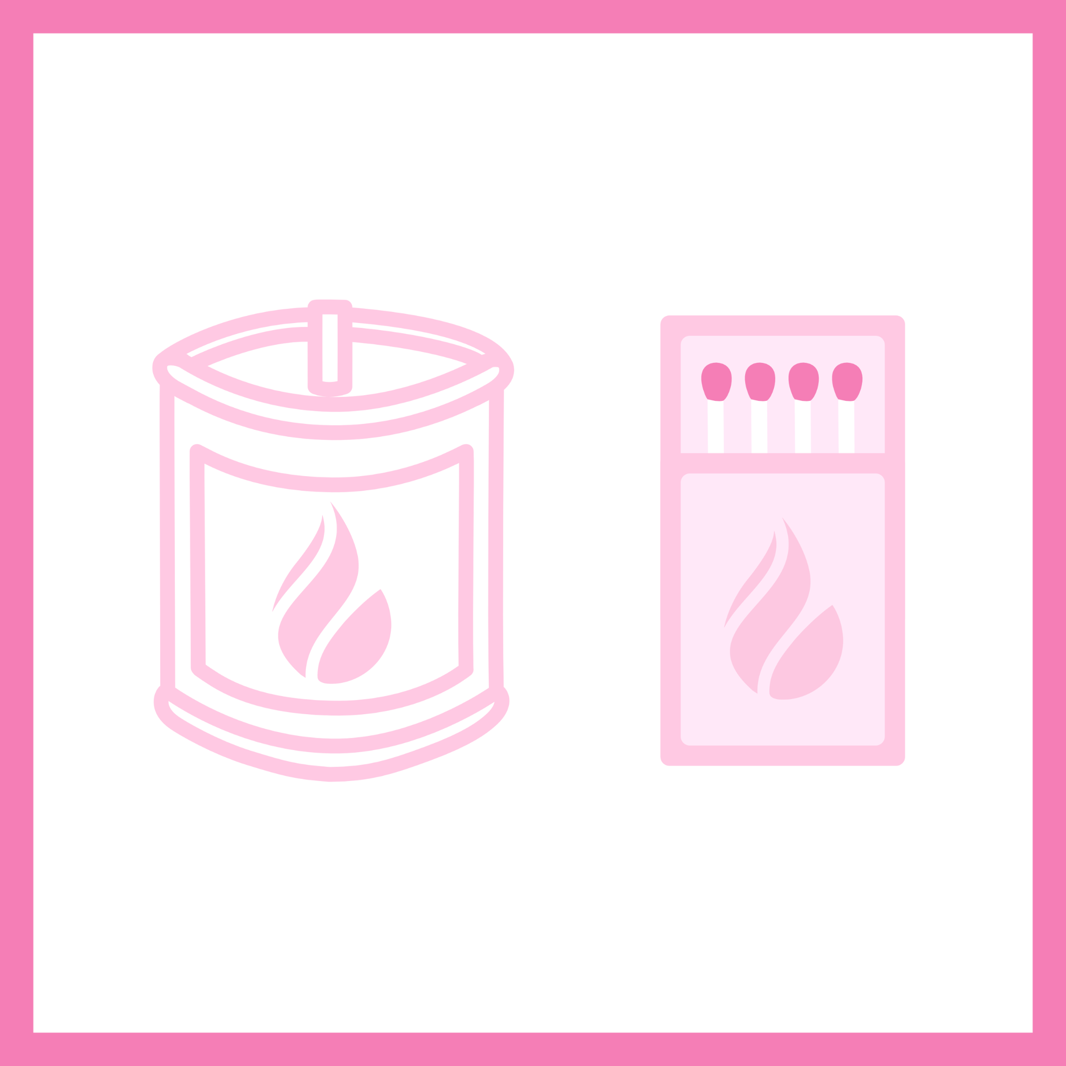 Candle care illustration featuring an illustration of a candle on he left and a matchbox on the right. This is an illustration for using ling handled matches or lighters to light up the candle.