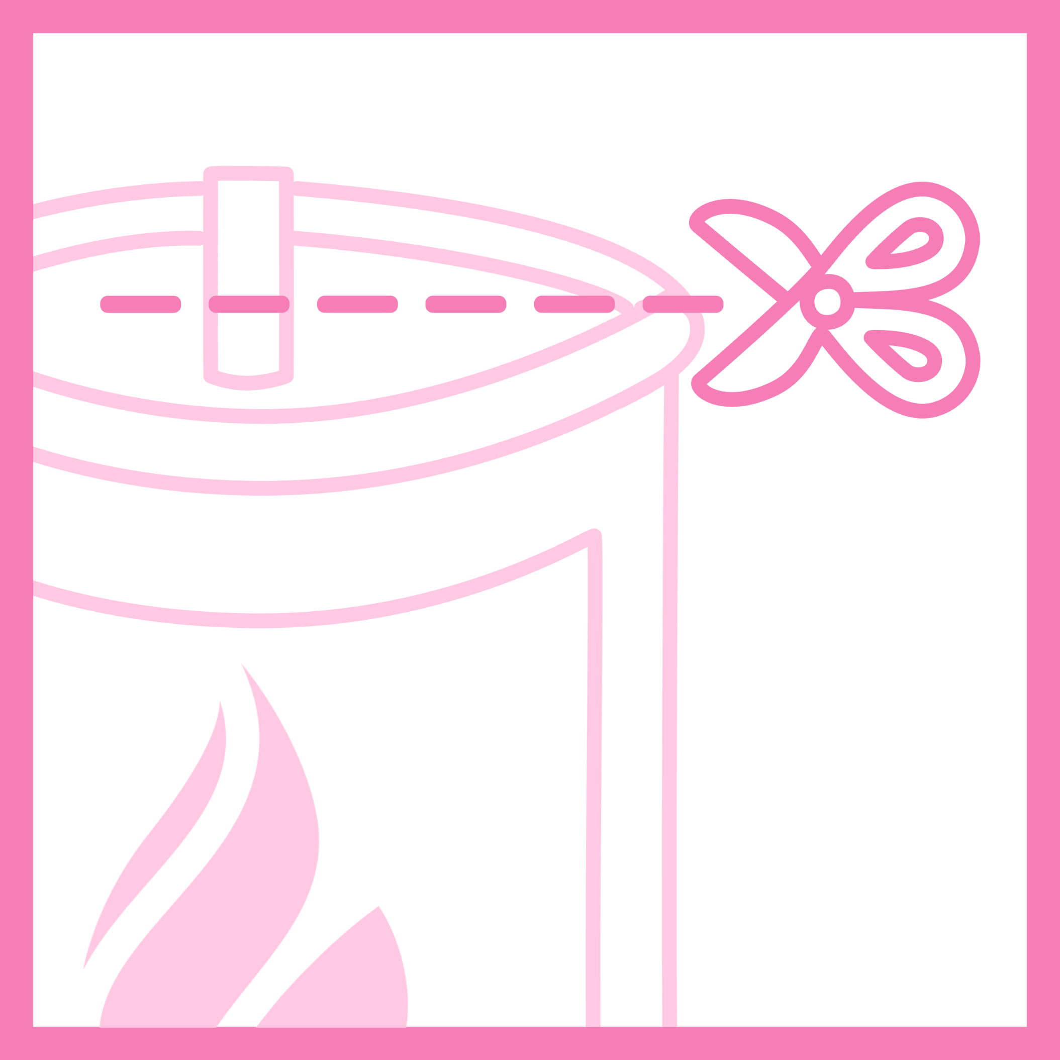Candle care illustration featuring a picture of a candle featuring a cutting line  on top of the wick and a pair of scissors at one end of the line. This lets the user know they need to regularly trim after each burn.
