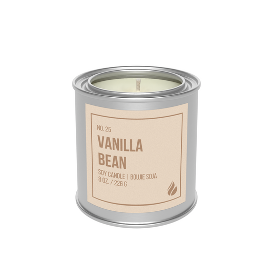 Picture of Vanilla Bean Paint Can Candle against a white background. 