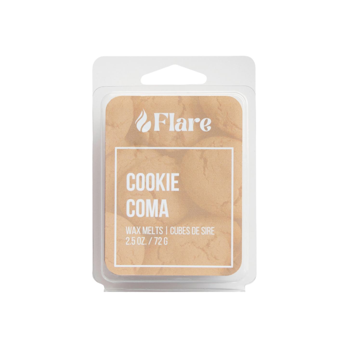 A wax melt in the scent of 'Cookie Coma' rests on a blank white background.